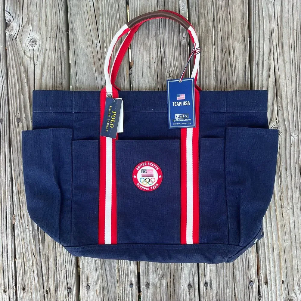 NEW Polo Ralph Lauren Team USA 2024 Summer Olympics Patch Tote Bag Navy Blue
